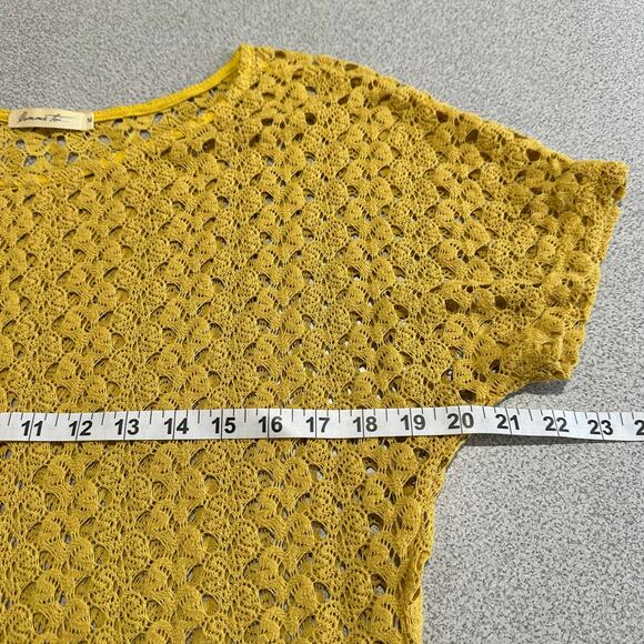 Comme Toi Sz M Sunny Yellow Open Crochet Knit Short Sleeve Top Boho Lightweight - Picture 6 of 8